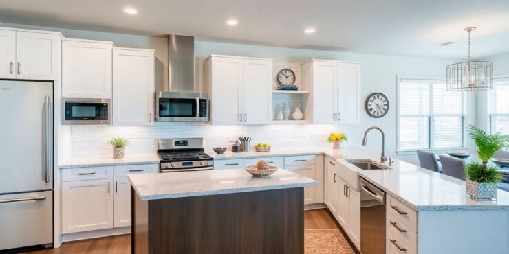 Modern kitchen remodel with stylish cabinetry and appliances.